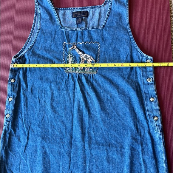 New Direction Denim Dress Womans Petite Medium Giraffe Embroidery Maxi 90s Y2K - Picture 7 of 8